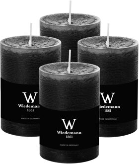 Cilinderkaars/stompkaars - 4x - rustieke kaars - zwart - 7 x 10 cm - 43 branduren
