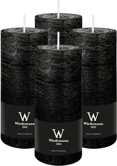 Cilinderkaars/stompkaars - 4x - rustieke kaars - zwart - 7 x 16 cm - 66 branduren