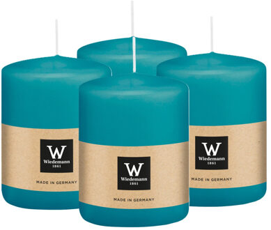 Cilinderkaars/stompkaars - 4x - turquoise - 6 x 8 cm - 29 branduren