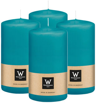 Cilinderkaars/stompkaars - 4x - turquoise blauw - 13 x 7 cm - 52 branduren