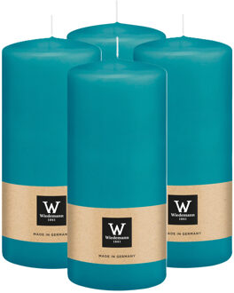 Cilinderkaars/stompkaars - 4x - turquoise blauw - 15 x 7 cm - 63 branduren