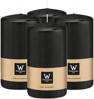 Cilinderkaars/stompkaars - 4x - zwart - 12 x 6 cm - 33 branduren
