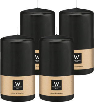 Cilinderkaars/stompkaars - 4x - zwart - 13 x 7 cm - 52 branduren