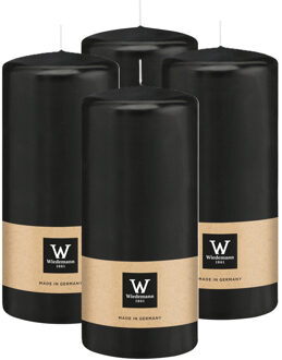 Cilinderkaars/stompkaars - 4x - zwart - 15 x 7 cm - 63 branduren