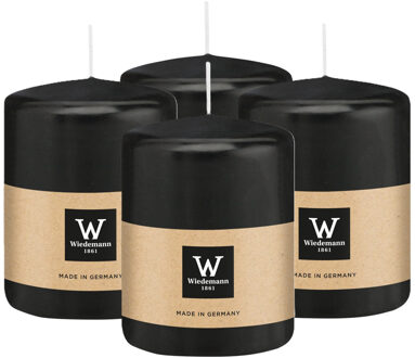 Cilinderkaars/stompkaars - 4x - zwart - 6 x 8 cm - 29 branduren
