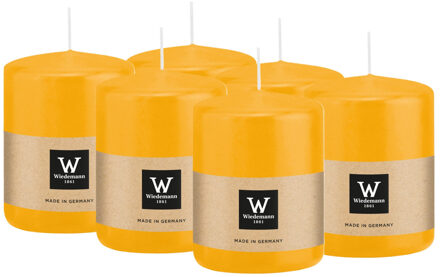 Cilinderkaars/stompkaars - 6x - geel - 6 x 8 cm - 29 branduren