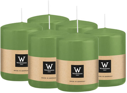 Cilinderkaars/stompkaars - 6x - lichtgroen - 6 x 8 cm - 29 branduren