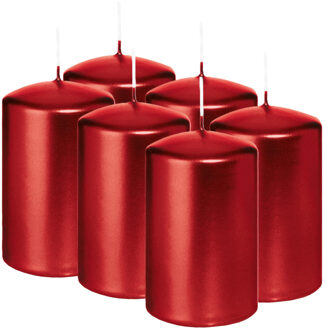 Cilinderkaars/stompkaars - 6x - metallic rood - 6 x 8 cm - 29 branduren