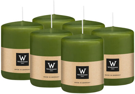 Cilinderkaars/stompkaars - 6x - olijfgroen - 6 x 8 cm - 29 branduren