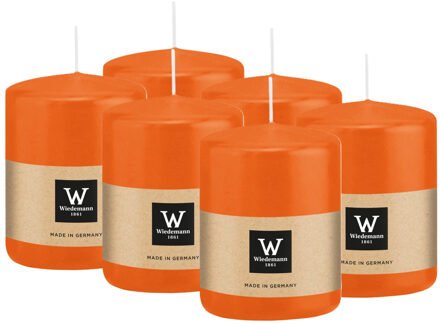 Cilinderkaars/stompkaars - 6x - oranje - 6 x 8 cm - 29 branduren