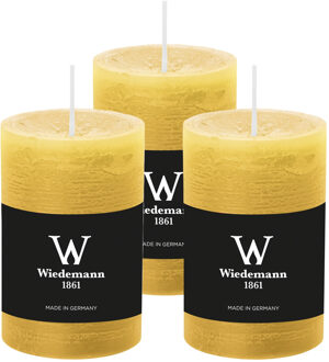 Cilinderkaars/stompkaars - 6x - rustieke kaars - okergeel - 6 x 9 cm - 30 branduren