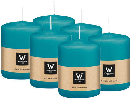 Cilinderkaars/stompkaars - 6x - turquoise - 6 x 8 cm - 29 branduren