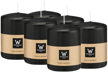 Cilinderkaars/stompkaars - 6x - zwart - 6 x 8 cm - 29 branduren