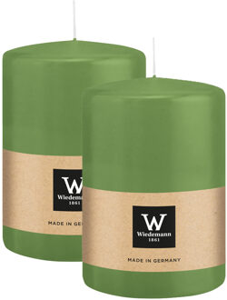Cilinderkaars/stompkaars groot - 2x - lichtgroen - 15 x 10 cm - 113 branduren