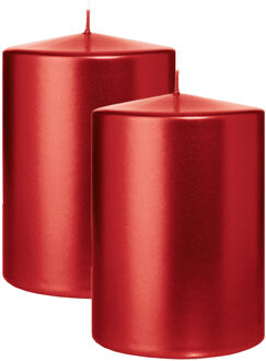 Cilinderkaars/stompkaars groot - 2x - metallic rood - 15 x 10 cm - 113 branduren
