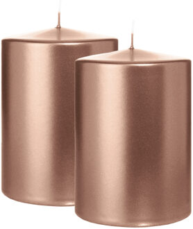 Cilinderkaars/stompkaars groot - 2x - metallic ros? goud - 15 x 10 cm - 113 branduren