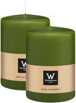 Cilinderkaars/stompkaars groot - 2x - olijfgroen - 15 x 10 cm - 113 branduren