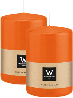 Cilinderkaars/stompkaars groot - 2x - oranje - 15 x 10 cm - 113 branduren