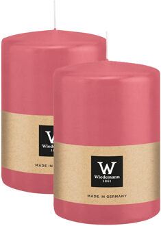 Cilinderkaars/stompkaars groot - 2x - roze - 15 x 10 cm - 113 branduren