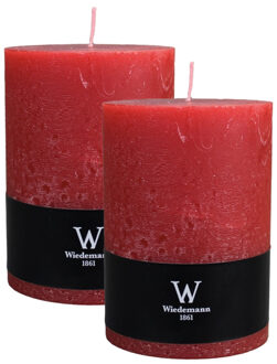 Cilinderkaars/stompkaars groot - 2x - rustieke kaars - rood - 10 x 14 cm - 100 branduren