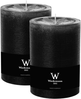 Cilinderkaars/stompkaars groot - 2x - rustieke kaars - zwart - 10 x 14 cm - 100 branduren