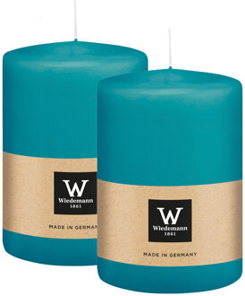 Cilinderkaars/stompkaars groot - 2x - turquoise blauw - 15 x 10 cm - 113 branduren