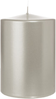 Cilinderkaars/stompkaars groot - metallic zilver - 15 x 10 cm - 113 branduren