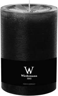Cilinderkaars/stompkaars groot - rustieke kaars - zwart - 10 x 14 cm - 100 branduren