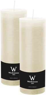 Cilinderkaars/stompkaars hoog - 2x - rustieke kaars - ivoorwit - 7 x 22 cm - 98 branduren