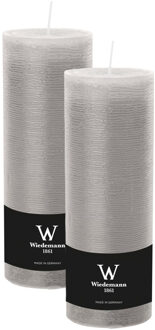 Cilinderkaars/stompkaars hoog - 2x - rustieke kaars - lichtgrijs - 7 x 22 cm - 98 branduren