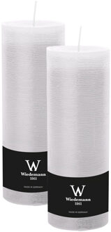 Cilinderkaars/stompkaars hoog - 2x - rustieke kaars - wit - 7 x 22 cm - 98 branduren