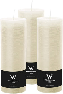 Cilinderkaars/stompkaars hoog - 3x - rustieke kaars - ivoorwit - 7 x 22 cm - 98 branduren