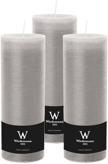 Cilinderkaars/stompkaars hoog - 3x - rustieke kaars - lichtgrijs - 7 x 22 cm - 98 branduren