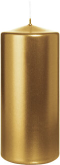 Cilinderkaars/stompkaars - metallic goud - 15 x 7 cm - 63 branduren