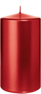 Cilinderkaars/stompkaars - metallic rood - 13 x 7 cm - 52 branduren