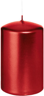 Cilinderkaars/stompkaars - metallic rood - 6 x 8 cm - 29 branduren