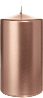 Cilinderkaars/stompkaars - metallic ros?goud - 13 x 7 cm - 52 branduren
