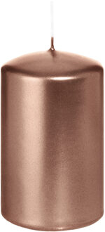 Cilinderkaars/stompkaars - metallic ros?goud - 6 x 8 cm - 29 branduren