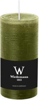 Cilinderkaars/stompkaars - rustieke kaars - olijfgroen - 6 x 12 cm - 42 branduren