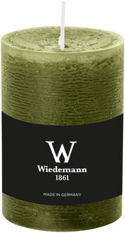 Cilinderkaars/stompkaars - rustieke kaars - olijfgroen - 7 x 10 cm - 43 branduren