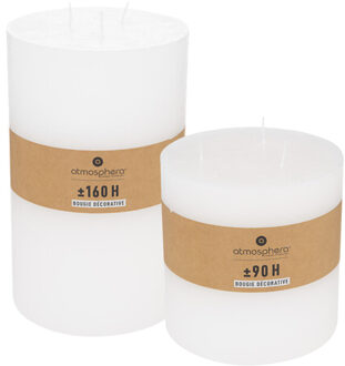 Cilinderkaars / stompkaars set - 2x stuks - wit - 3 lonten - 160 / 90 branduren