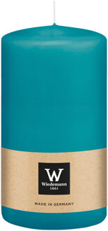 Cilinderkaars/stompkaars - turquoise blauw - 13 x 7 cm - 52 branduren