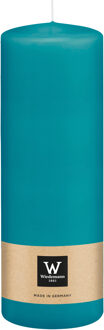 Cilinderkaars/stompkaars - turquoise blauw - 20 x 7 cm - 103 branduren