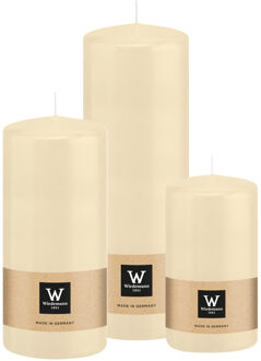 Cilinderkaarsen/stompkaarsen - set van 3 - creme wit - 6x12/7x15/7x20 cm