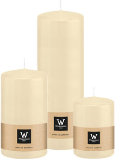 Cilinderkaarsen/stompkaarsen - set van 3 - creme wit - 6x8/7x13/7x20 cm
