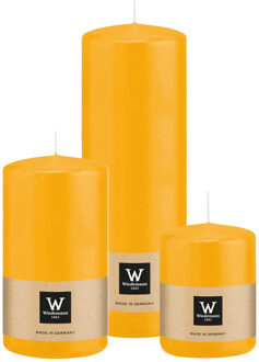 Cilinderkaarsen/stompkaarsen - set van 3 - geel - 6x8/7x13/7x20 cm