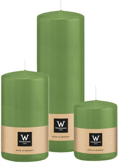 Cilinderkaarsen/stompkaarsen - set van 3 - lichtgroen - 6x8/7x13/7x20 cm