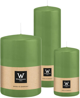 Cilinderkaarsen/stompkaarsen - set van 3 - lichtgroen - 7x13/10x15/7x20 cm