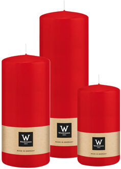 Cilinderkaarsen/stompkaarsen - set van 3 - rood - 6x12/7x15/7x20 cm