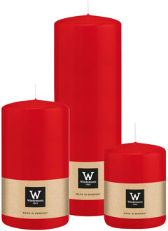 Cilinderkaarsen/stompkaarsen - set van 3 - rood - 6x8/7x13/7x20 cm